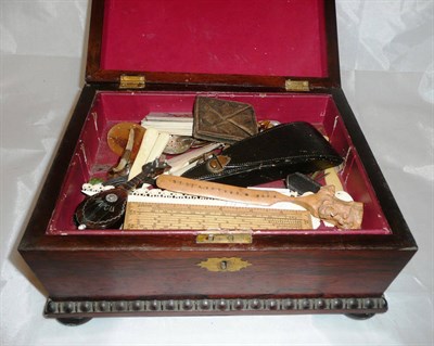 Lot 226 - A rosewood work box with a quantity of assorted collectors' items etc