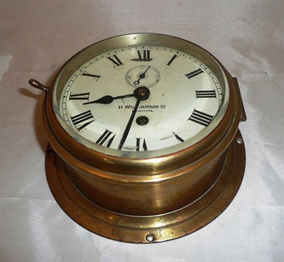 Lot 227 - Ships brass clock by H. Williamson Ltd with key