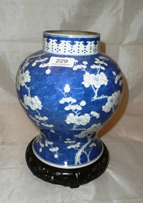 Lot 229 - 19th century blue and white prunus jar on stand (no cover)