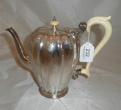 Lot 232 - W Greenwood & Sons silver lobed hot water pot, Birmingham 1960, 25oz approx