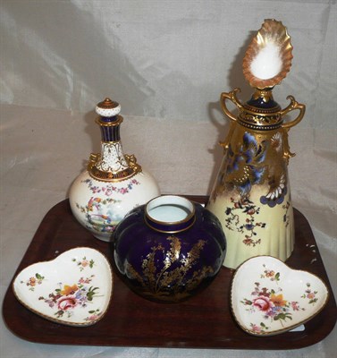 Lot 241 - A Royal Crown Derby rose water sprinkler, two 'posies' pin dishes, a lidded vase and another