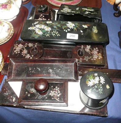 Lot 266 - Papier mache and floral painted desk set