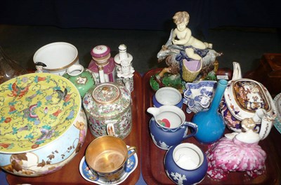 Lot 270 - Two trays of 19th century and later ceramics including Royal Doulton Victoria figure, blue and...