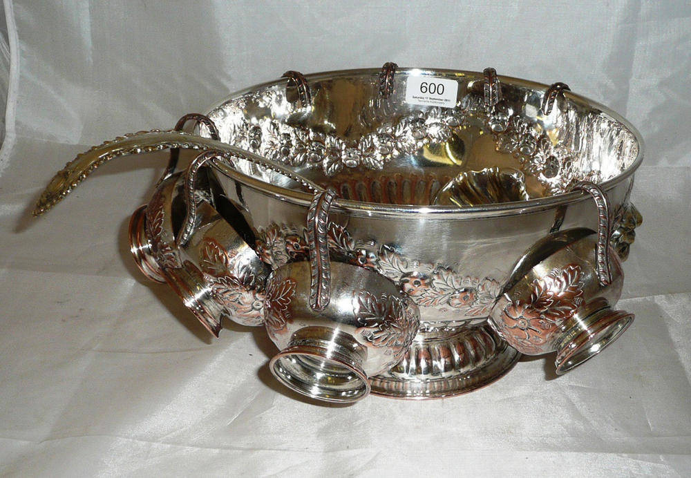 Lot 600 - Plated punch bowl, ladle and cups