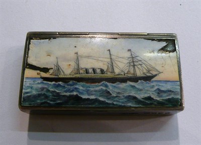 Lot 5 - A silver snuff box enamelled with a ship
