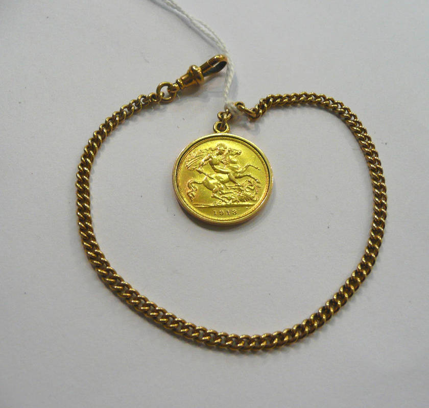 Lot 12 - A 1913 half sovereign with pendant mount and 18ct gold chain