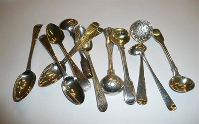 Lot 46 - Set of six bright cut teaspoons by Peter and Anne Bateman, and six assorted condiment/sifter spoons