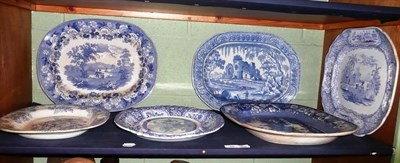 Lot 66 - Six 19th century blue and white transfer printed meat plates *