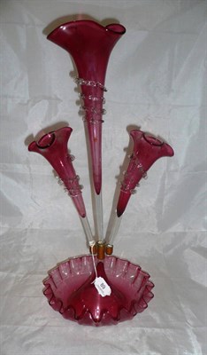 Lot 89 - Cranberry glass epergne *