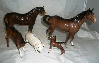 Lot 92 - Three Beswick horses, a foal and a Beswick pig