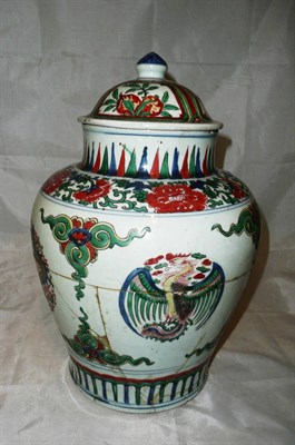 Lot 97 - A Chinese Wucai vase and cover (a.f.)