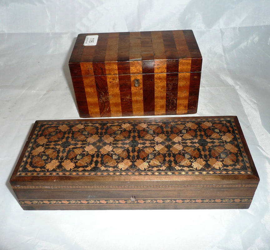 Lot 116 - Tunbridge ware hinged box and a rosewood veneered tea caddy *