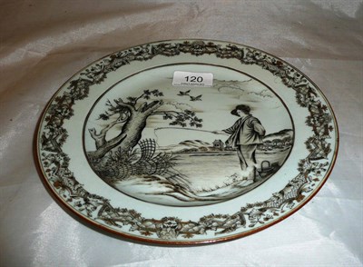 Lot 120 - 18th century 'en grisaille' plate with European fishermen