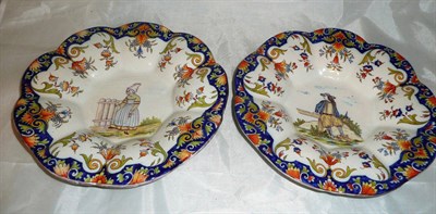 Lot 127 - Pair of faience lobed dishes decorated in Rouen style, mid-19th century
