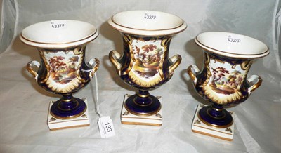 Lot 133 - Garniture of three Staffordshire porcelain vases (a.f.)  #