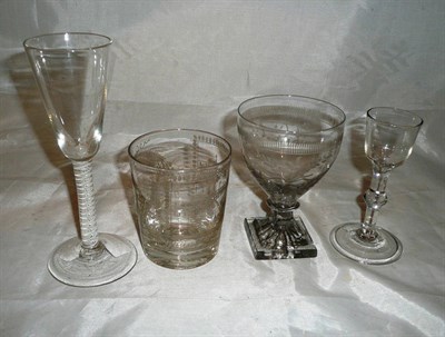 Lot 138 - An 18th century double series air twist stem glass and three others (4)