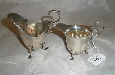 Lot 152 - Two silver milk jugs 4.5 oz combined  #
