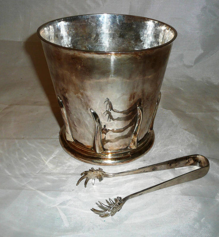 Lot 162 - An Art Deco ice bucket, associated liner and tongs by Gresham Barker & Co