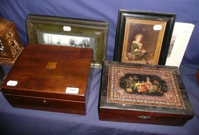 Lot 164 - A 19th century rosewood simulated jewellery box, walnut hinged writing box, pear's print and...