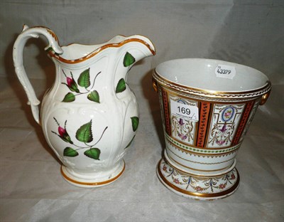 Lot 169 - A Staffordshire pottery 'rose' jug circa 1840 and an English porcelain cachepot on stand (chipped)