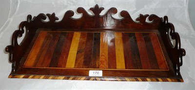 Lot 170 - 19th century treen twin handled tray veneered in various woods *