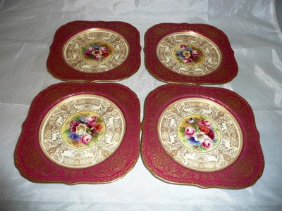 Lot 184 - Four Royal Worcester floral plates by J Stanley