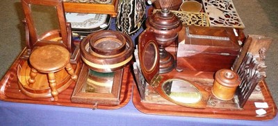 Lot 193 - Two trays assorted treen, tea caddy, satinwood tray etc *