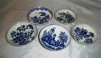 Lot 211 - Five Worcester blue and white saucers *