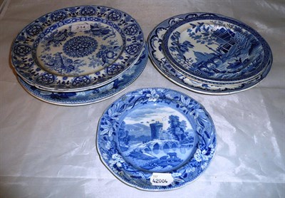 Lot 214 - Seven Pearlware plates and a Caughley porcelain example *