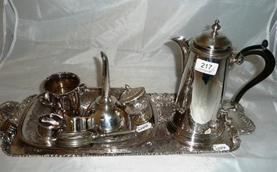 Lot 217 - Quantity of assorted plated items including sandwich tray, wine funnel etc  #