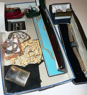 Lot 219 - Assorted costume jewellery including simulated pearls, earrings, brooches, watches etc