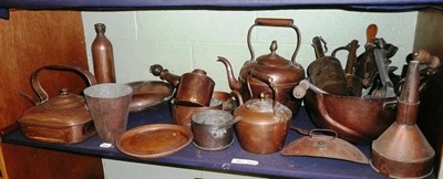 Lot 263 - Shelf of copper meat spits and kitchenalia *