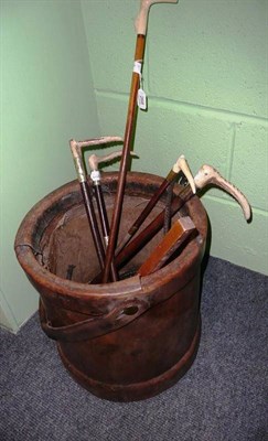 Lot 268 - Leather bucket and riding crops