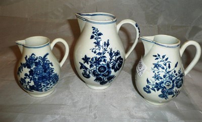 Lot 286 - Three 18th century Worcester sparrow beak jugs (a.f.) *