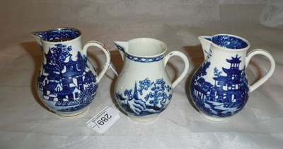 Lot 289 - 18th century blue and white sparrow beak jug and two Worcester sparrow beak jugs *