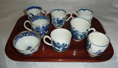 Lot 293 - Six Worcester blue and white coffee cans, another blue and white coffee can and a Worcester tea...