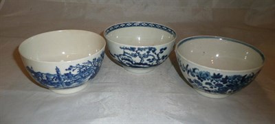 Lot 300 - Three Worcester blue and white tea bowls *