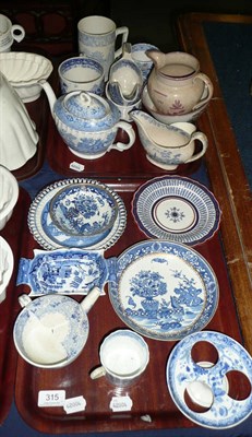 Lot 315 - Two trays of 18th century and later ceramics including Worcester saucer, Worcester blue and...