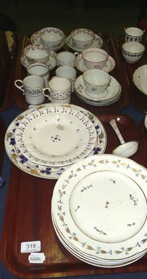 Lot 319 - Two trays of English ceramics including Derby gilt decorated plates, Derby coffee cans and 18th...