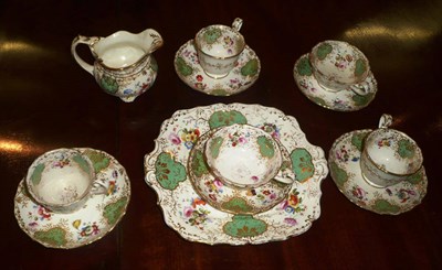 Lot 336 - 19th century green and gilt decorated tea service