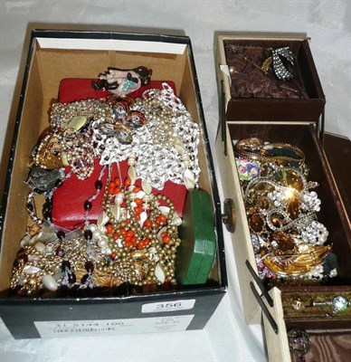 Lot 356 - A quantity of costume jewellery including brooches, necklaces etc and two jewellery cases