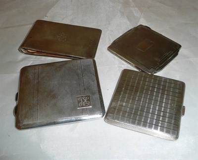 Lot 364 - Two silver compacts, silver cigarette case and a silver mounted wallet