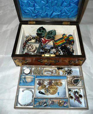 Lot 368 - Victorian and later costume jewellery contained in a Victorian walnut jewellery box  #