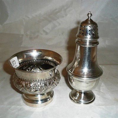 Lot 373 - A Birmingham silver sugar caster, Adie Brothers and a Victorian silver sugar basin, 9oz combined  #