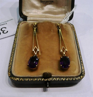 Lot 395 - A pair of amethyst drop earrings