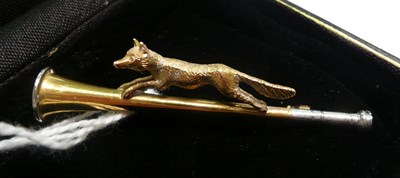 Lot 424 - A fox and horn stock pin, in a 'Hancocks & Co' case