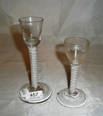 Lot 457 - An 18th century wine glass with multiple series opaque twist stem and a smaller example with...