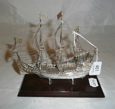 Lot 461 - Silver 925 mounted model galleon on wood plinth (in original Ogden's box)