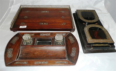 Lot 465 - A late Victorian sliding book stand, small rosewood and mother of pearl tray and a 19th century...