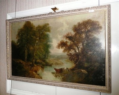 Lot 472 - After John Joseph Barker of Bath, oil on canvas 'cows in river landscape'